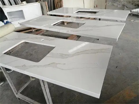 Cheap good price wall cladding artificial stone for background wall , countertops calaccata white table tops polished glazed