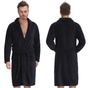 China supply men sleepwear loungewear nightwear cozy long gown fluffy bath robes blue men fleece bathrobe for spa