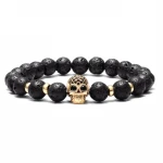 Classic 4 Colors Skull Lava Stone Men Bracelet Pave Cubic Zirconia Pulseras Friends Jewelry Gift Nature Stone Beads Bracelet