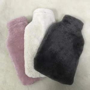 Classical Rubber Reusable Hot Water Bottle with Fleece Sheepskin Cover Natural White UK