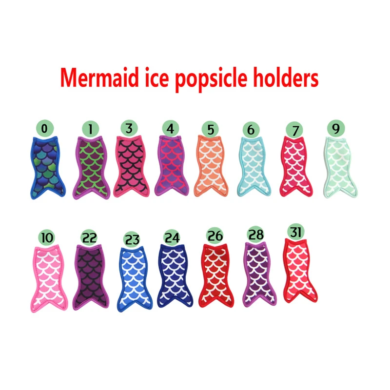 Colorful Summer Promotional Neoprene Freezer Reusable Popsicle Covers Mermaid Tail Ice Pop Sleeves