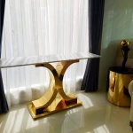 Console Table Hallway Decorating Console Table with Stools Modern Stainless Steel Golden Glass Marble Top