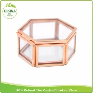 (copper finish) little handmade glass box/ring holder wholesale Geometric little glass box with a hinged roof