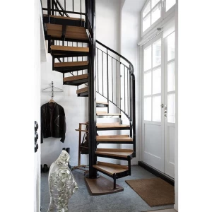 Curved Shape Steel Bar Spiral Staircase Design / Villa Indoor iron Spiral Stairs