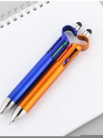 Custom Logo 3 in 1 Four Colors Ball Pens with Touchscreen Pen and Phone Stand Metallic Color Plastic Material