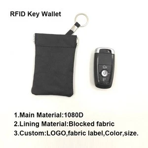 Custom LOGO RFID Blocking Nylon Key Wallet With Metal Shrapnel Closure Anti-thief Car Key Holder Case With Keychain