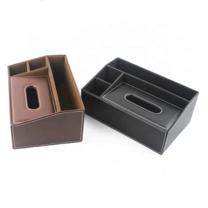custom made Genuine Real Split Bonded leather tissue box with pen holder