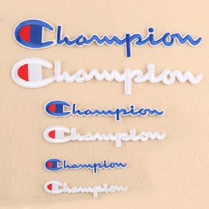 custom white blue color embroidered champion logo patch for clothing