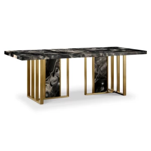 Customize Luxury Marble Top Customize Hotel Villia Black Metal Foot Round Dining Table home Furniture