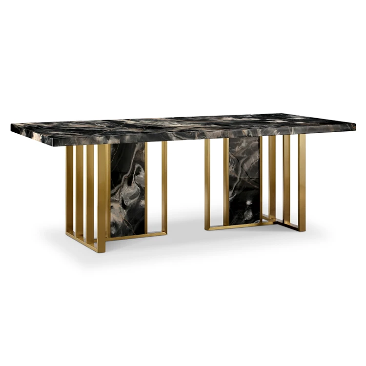 Customize Luxury Marble Top Customize Hotel Villia Black Metal Foot Round Dining Table home Furniture