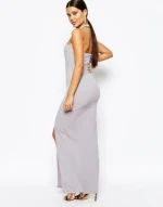 Customized different material milk fiber bamboo cotton polyester women long Dresses with front slit for party/Catwalk show/club