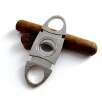 Customized Logo Silver Stainless Steel Cigar Scissors Portable Sharp Double-edge Cigar Cutter