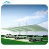 Customized size double carport metal frame PVDF building membrane 2 car flat roof  garages canopies carports