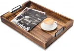 Dark Brown Wood Rectangular Breakfast Tea Coffee Trays 6.4*50.8*35.5Cm Hotel Rustic Wooden Bamboo Serving Tray