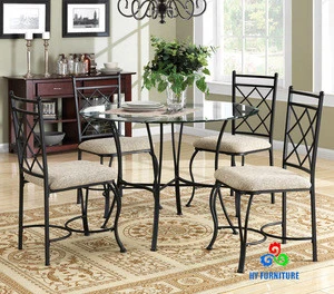 Dining room furniture kitchen dinette set 5 piece metal glass top table chairs sets wholesale