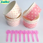 disposable mini ice cream bowl coated double PE with plastic spoon