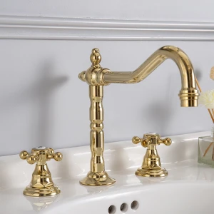 Double handle 3 tap holes bathroom wash Basin Brass Faucet mixer