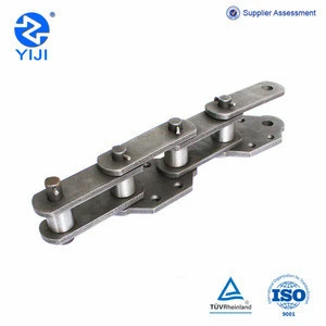 Double pitch transmission chain with attachment