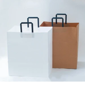 Eco-friendly Flat Handle Kraft Brown Take Away Paper Bag With Custom Logo