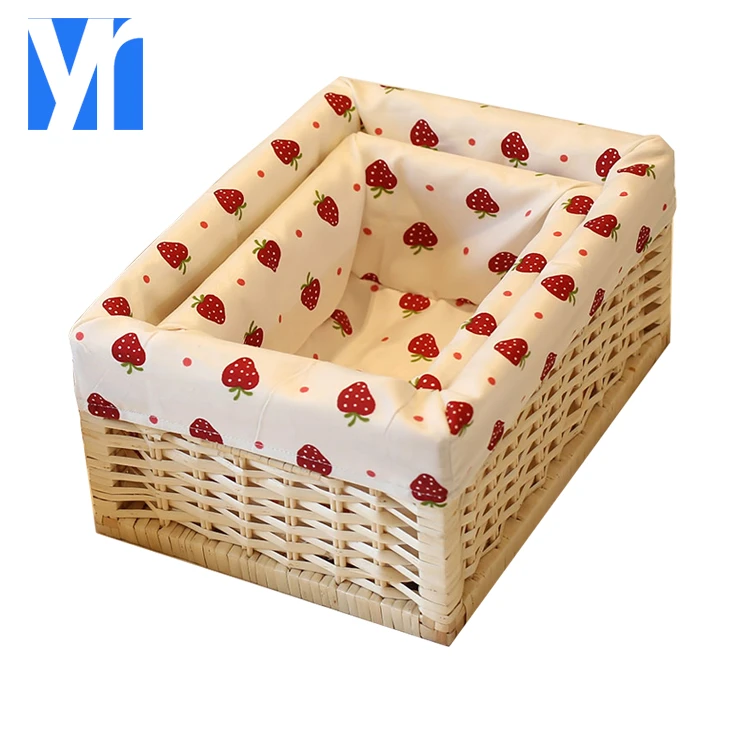 Eco friendly handmade wooden woven shelf bamboo materi storage bins storage box with liner customizable