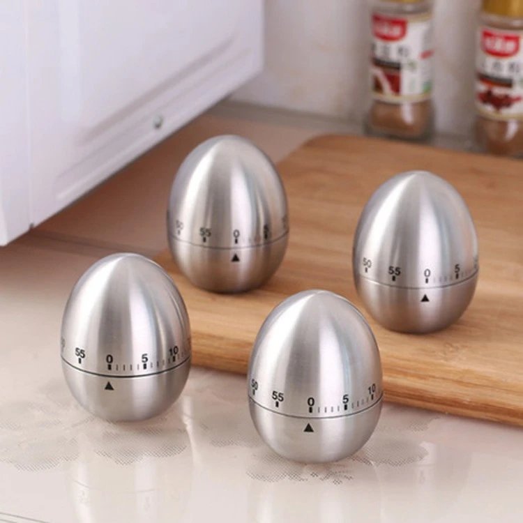 Egg Shaped Rotating 60 Minutes Mechanical Cooking Tools Kitchen Timer Stainless Steel Alarm Clock