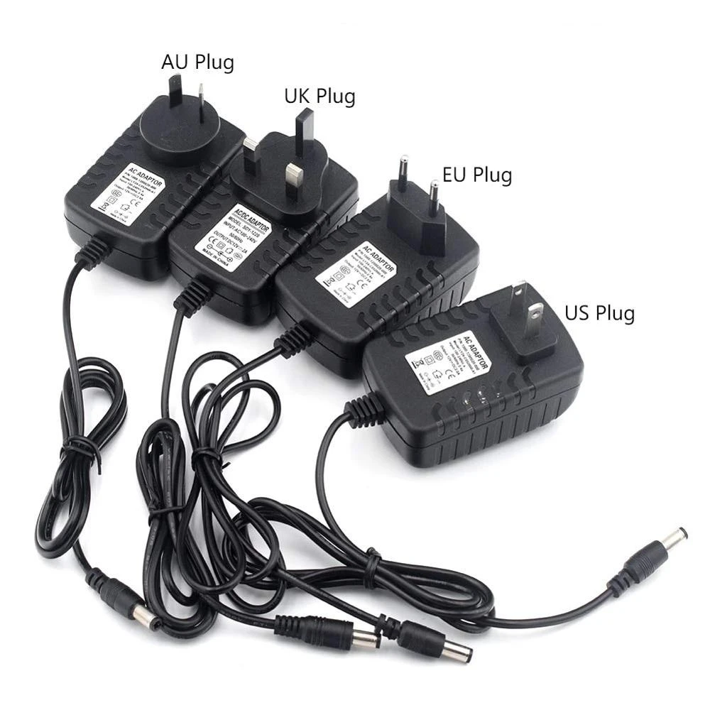 EU/AU/US/UK Plug 12v ac/dc power supply adapter 250mA/500mA/600mA/800mA/1A/1.25A/1.5A/2A/2.5A/3A