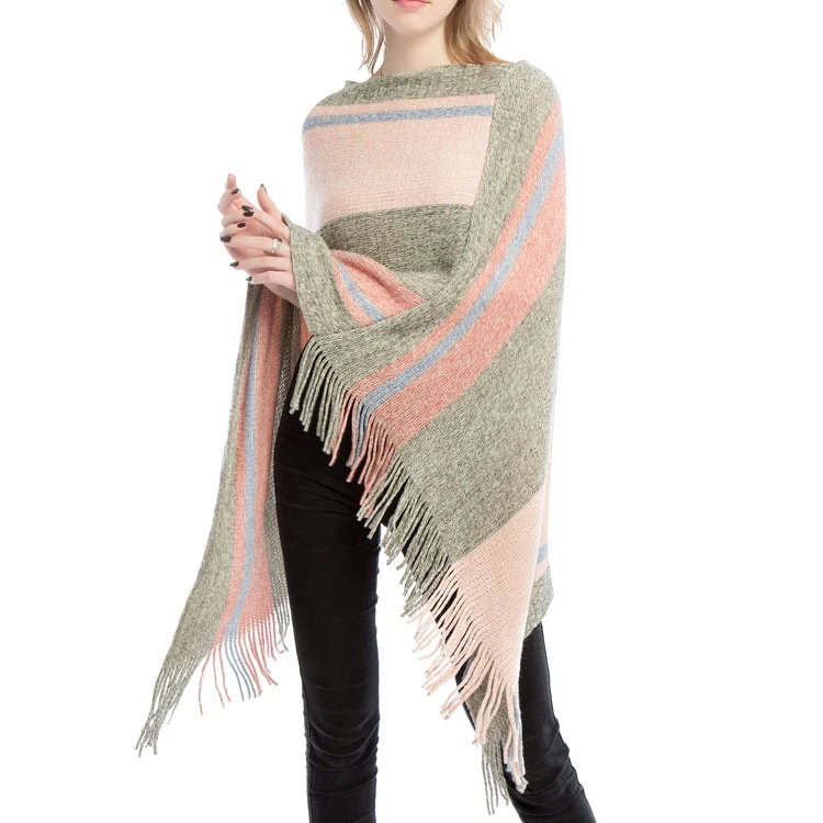 European New Style Faux Cashmere Shawl  Plus Size Women Knitted Poncho