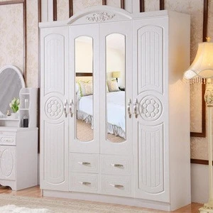 European style White PVC MDF Wardrobe with mirror for bedroom furniture