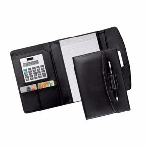 Exclusive a4 leather business conference folder with pad and calculator holder