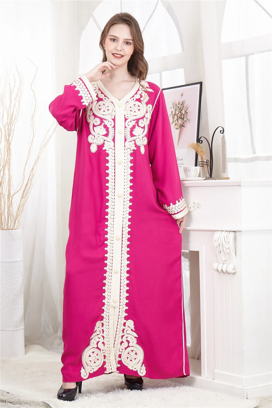 Exquisite Embroidered Beaded abaya Robe Caftan robe longue Ethnic Clothing