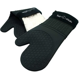 Extra Long Silicone Oven Mitt With Quilted Liner for Extra Protection Professional Silicone Gloves
