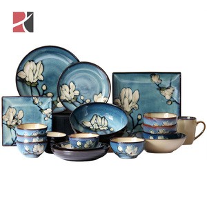 Factory Direct Handmade Plates Flower Korean Style Pattern Dinnerware Fine Bone China Dinner Sets