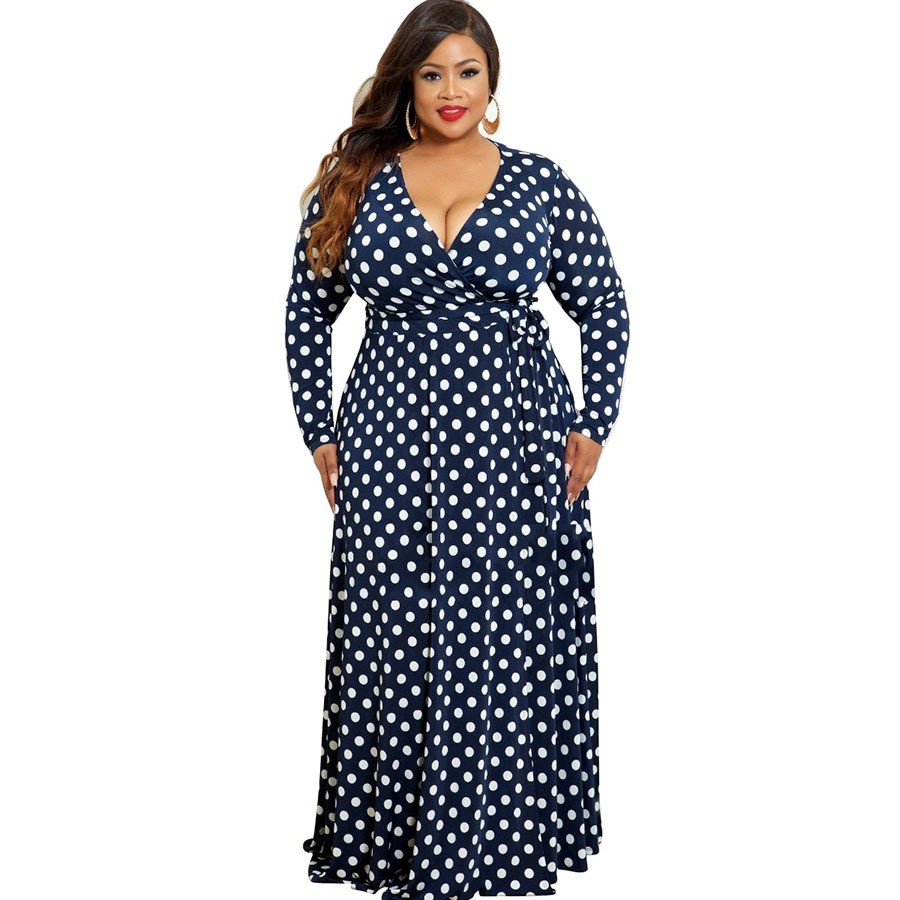 Factory Direct Sale Long Sleeved Polka Dot Digital Printing Fashion Style Big Swing Dress