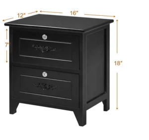 Factory End Table Wooden W/2 Locking Drawers and Handles for Storage and Organize, Bedroom Beside Sofa Side Nightstand