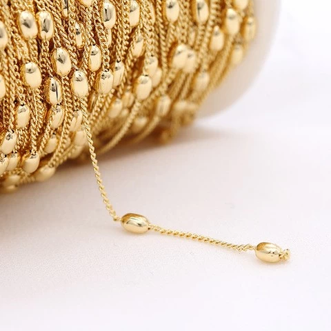 Factory Wholesale Jewelry Accessories 14 k Gold Plated with 3*5mm Beads Brass Chain