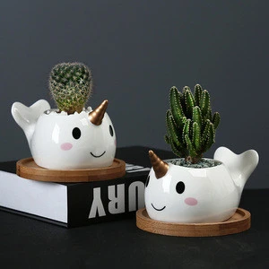 Factory wholesale unicorn flower pot  animal ceramic succulent Plant pot with tray
