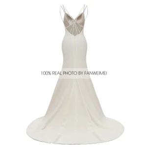 FANWEIMEI#915 IN stock real picture Spaghetti Strap Sexy Backless Satin beach summer Bridal gownWedding Dress