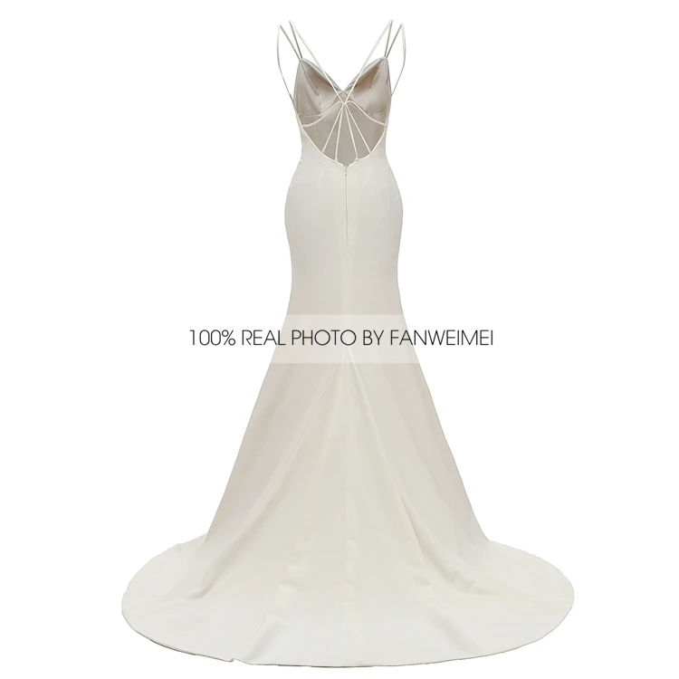 FANWEIMEI#915 IN stock real picture Spaghetti Strap Sexy Backless Satin beach summer Bridal gownWedding Dress