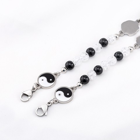 Fashion Charm Bangles Men/Women Stainless Steel Black And White Beads Tai Chi Bracelets