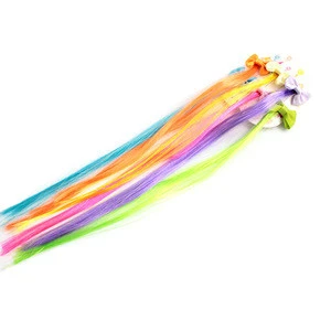 Fashion Children clip in straight Hair Extensions with ribbon bow