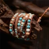 Fashion Toppik 5 Layers Natural Stone Accessories Leather Wrap Beads Bracelet Boho Jewelry Women