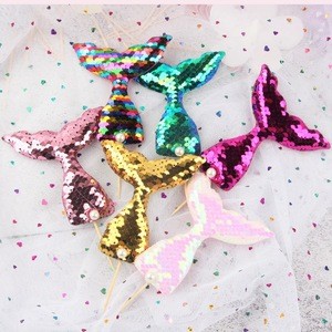 Flicker flake Mermaid Tail Cake Toppers Set Reusable Sequin Cake Decoration Novelty Party Supplies Baby Shower Wedding