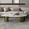 Gexia Furniture Modern Simple Design Marble Coffee Table Gold Stainless Steel Frame Egg Shape Center Tea Table Living Room Table