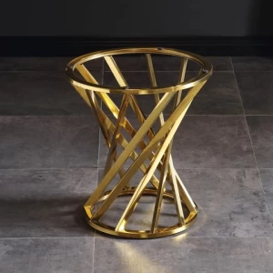gold China Manufacture Furniture Round Restaurant Table Stainless Steel Table Stand With marble Top