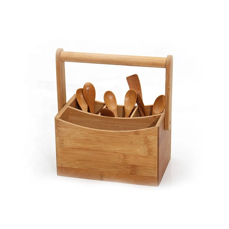Good Quality Eco-friendly American Style Storage Stand Kitchen Utensil Holder Bamboo Cutlery Flatware Caddy
