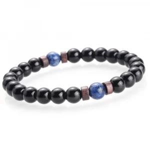 Gorgeous 8MM Black Lava Stone Stretch Bracelet Healing Energy Semi-Precious Natural Stone Gemstone Beaded Bracelet For Men