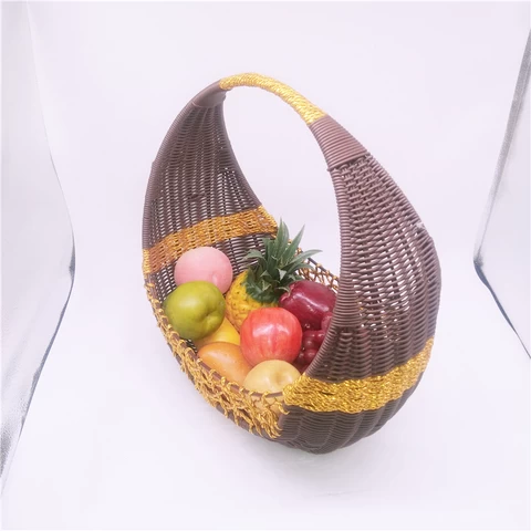 Handmade fancy luxury festive fruit food storage plastic rattan gift basket for fruit