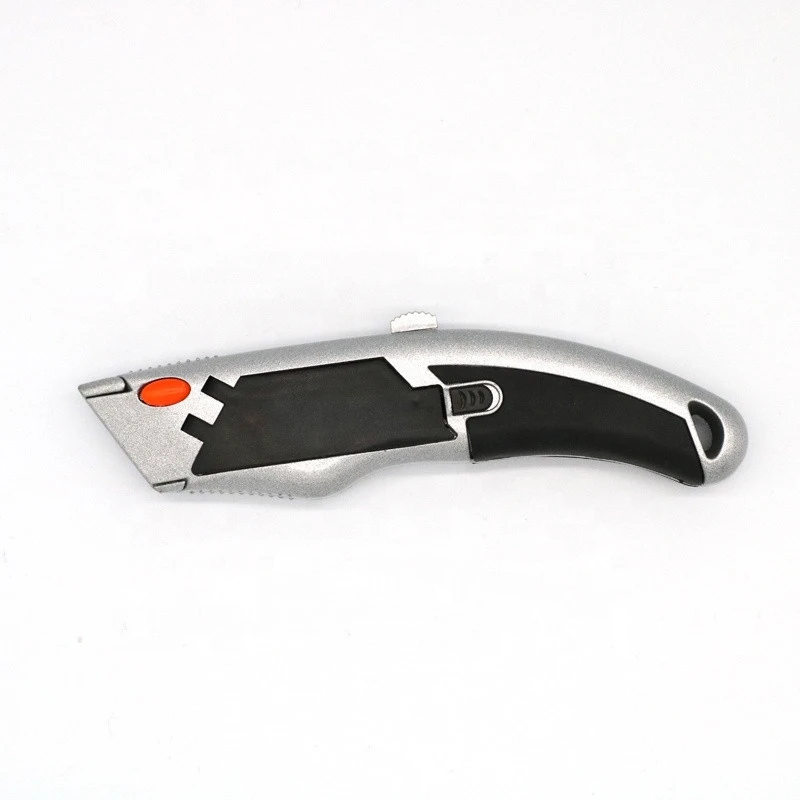 Heavy Duty Auto-Load Rubber Grip Utility Knife - Retractable 3-Position Locking Blade with 5 Replaceable Blades