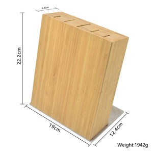 Heavy duty bamboo knife storage block with metal plate at bottom