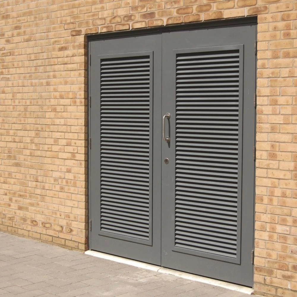 high double leaf  swing panels outdoor ventilation fixed acoustic blade exterior metal aluminium french louver  door